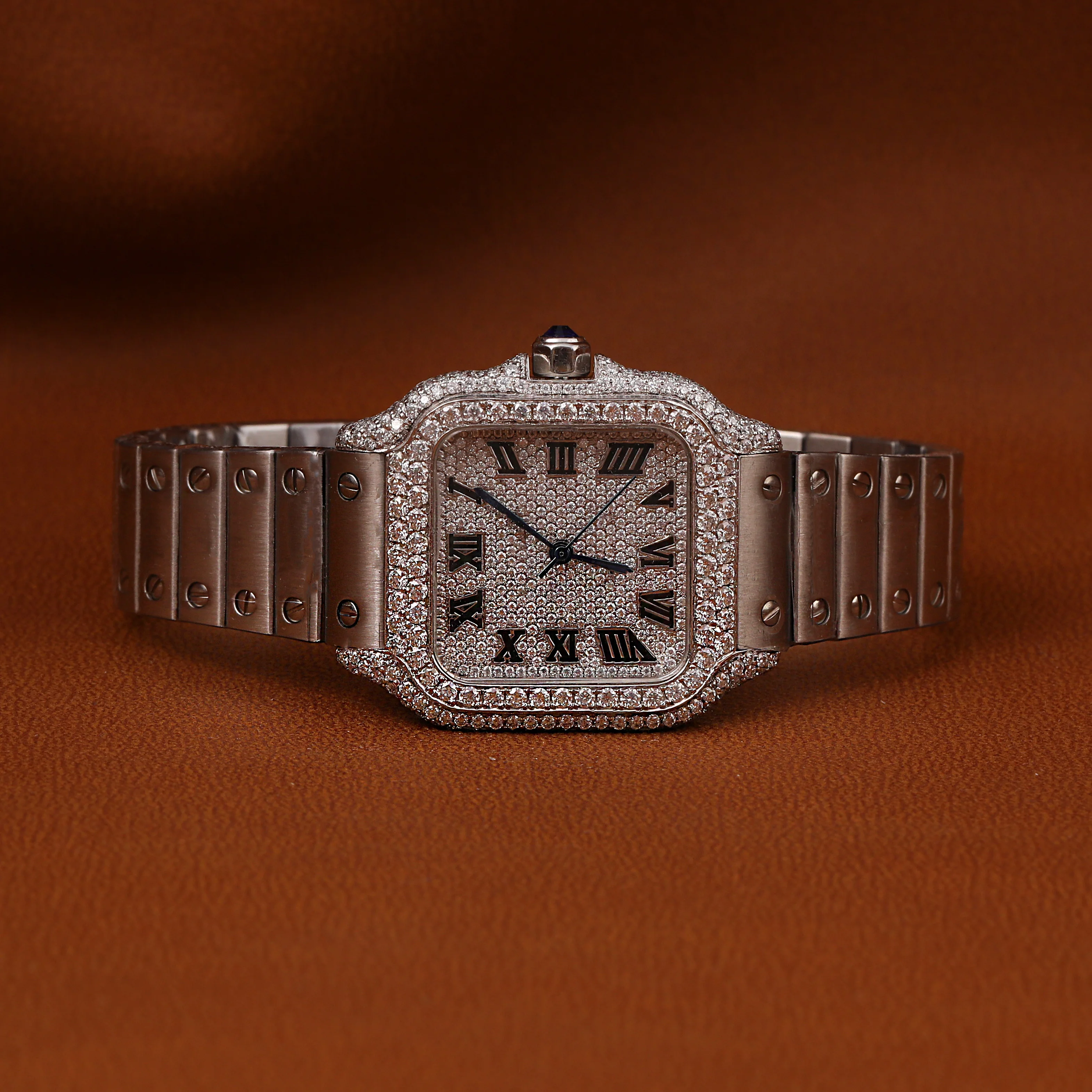 ONLY BEZEL Iced Out SILVER dial WITH STAINLESS STELL BAND Moissanite DIAMOND Wrist Watch TOP QUALITY Bling For Trendsetters