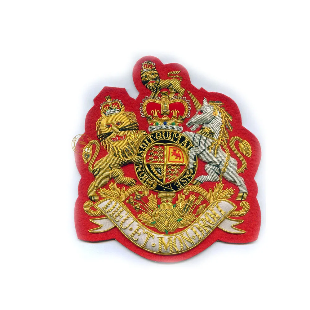 Ceremonial Hand Embroidered Crown Badge UK Bullion Wire Blazer Badges