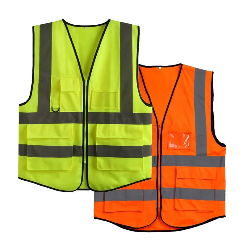 100% Polyester Multi Pocket Zip Security High Reflective Safety Clothing Mens Safety Vest And Jackets