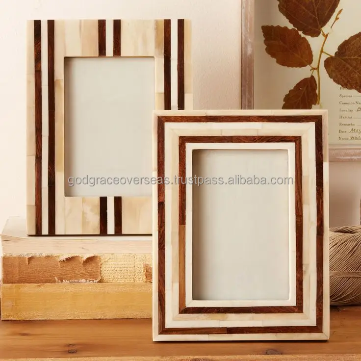 Customized Best quality handcrafted beautiful wooden bone and resin inlay picture photo frame for decoration Modern Photo Frame
