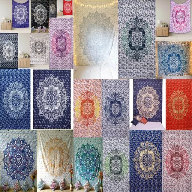 Beautiful Bohemian Indian Design Cotton Fabric Wall Hanging Ombre Mandala Tapestry Small Home Decor Poster Handmade Printed