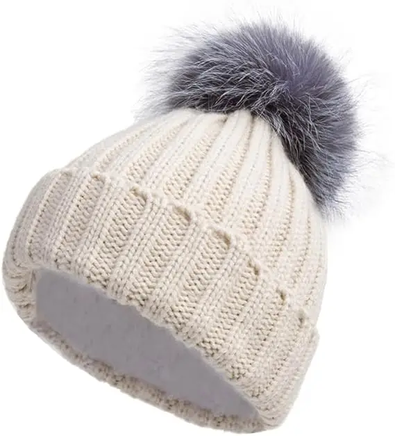 Crochet Hat Slouchy Beanies with Pompom Warm Fuzzy Snow Cap Trapper Hat for Women