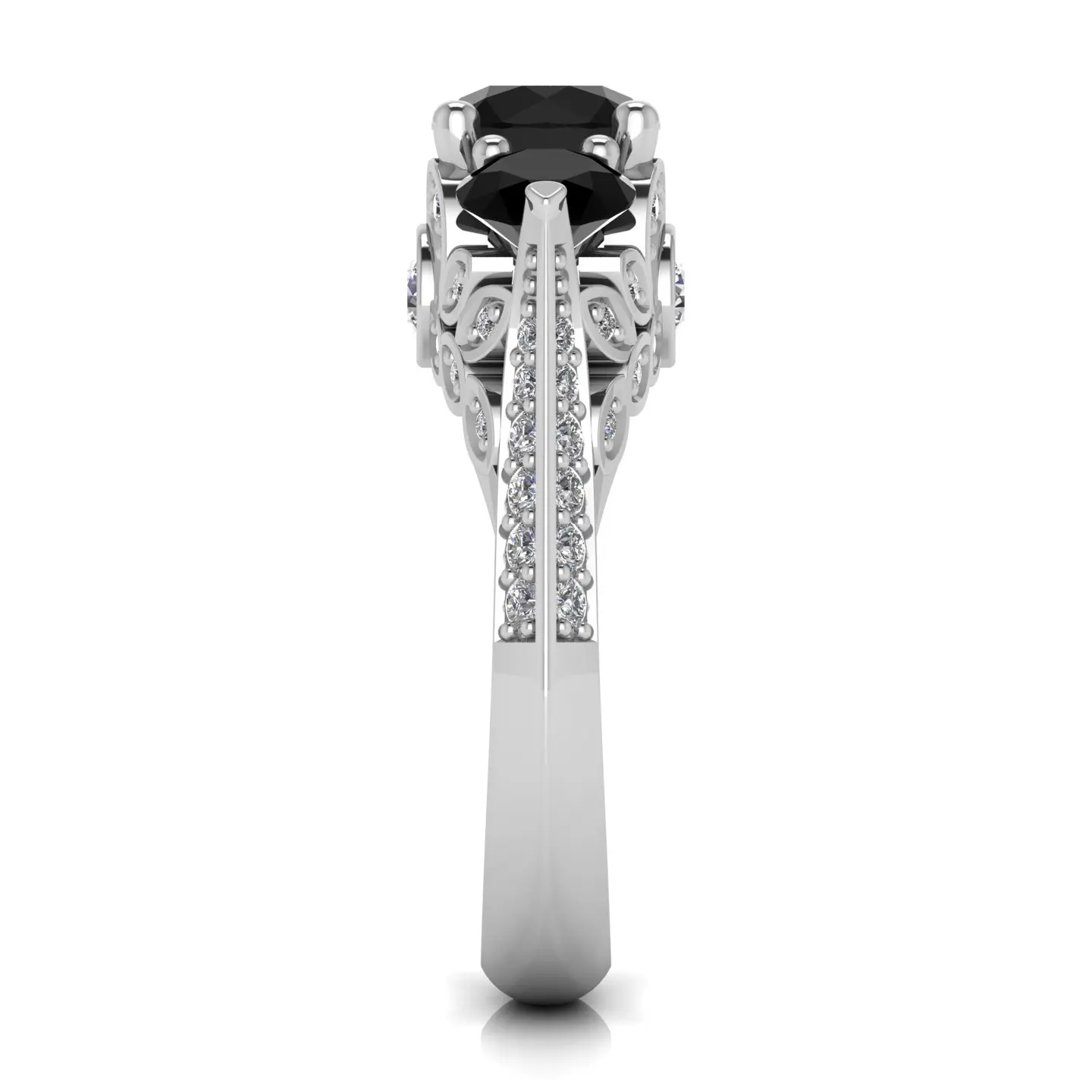 White Gold Ladies ring with Black and white Natural Diamond 14Kt white Gold Wedding Engagement ring Fine Jewelry