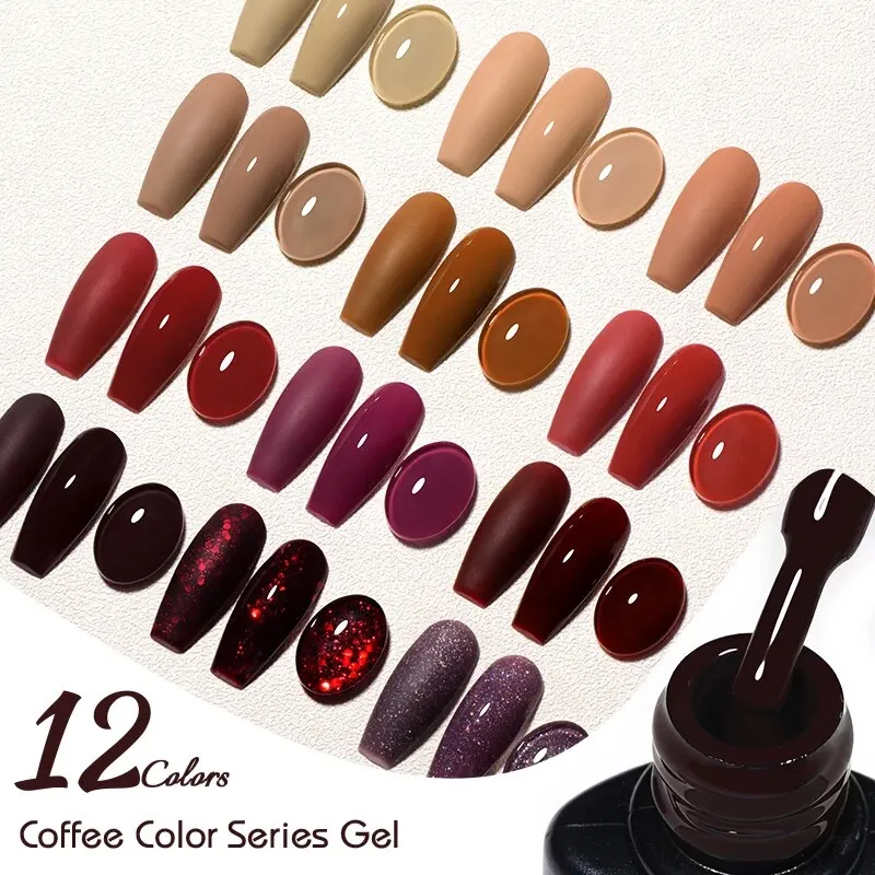 Hema Free Coffee Color Gel Nail Polish Brown Earth Semi Permanent UV Gel Chocolate Autumn Winter Soak Off Nail Art Gel Varnish