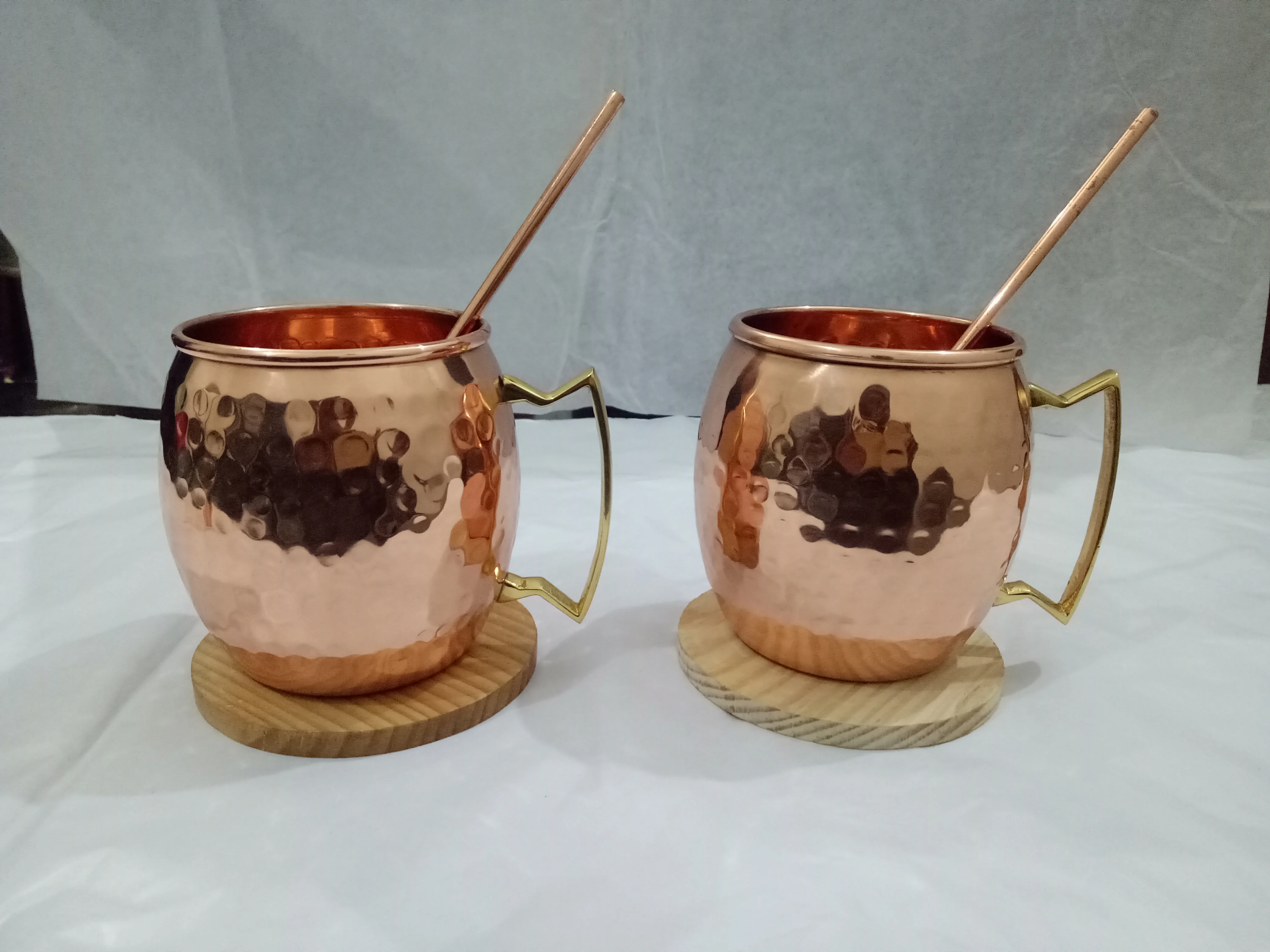 Set of 2 Copper Moscow Mule Mugs Barrel Shape With Hammered Polished Handmade Metal Drinkware For Bars And Restaurant By India