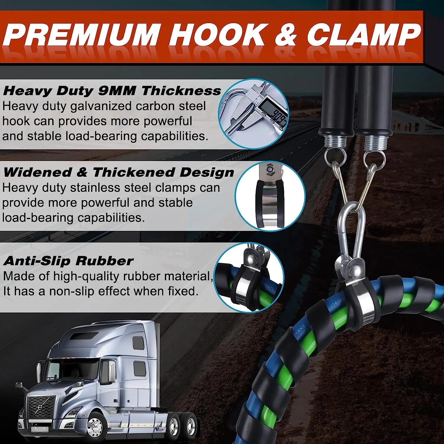 Heavy Duty Double Tender Spring Kit with Trailer Hose Clamp Holder for Semi Truck Air Lines Kit