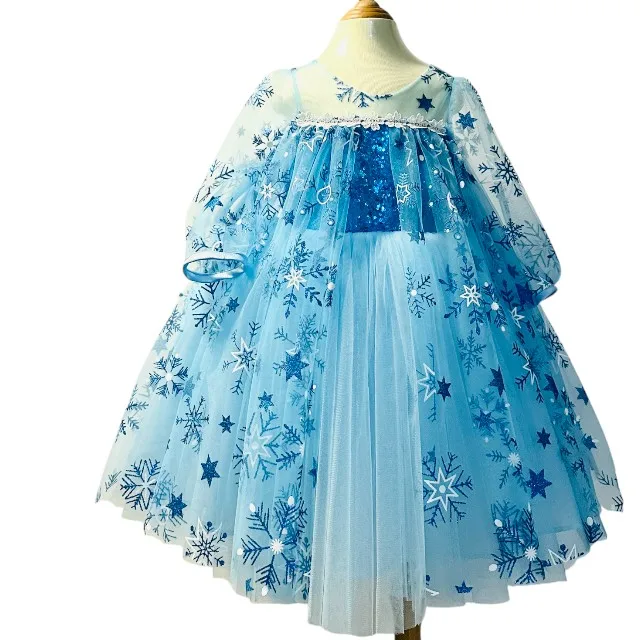 Cartoon Elsa Long Sleeve Princess Dress for Baby Girls OEM ODM Made in Vietnam Costumes for Children Spring-Winter Autumn Season