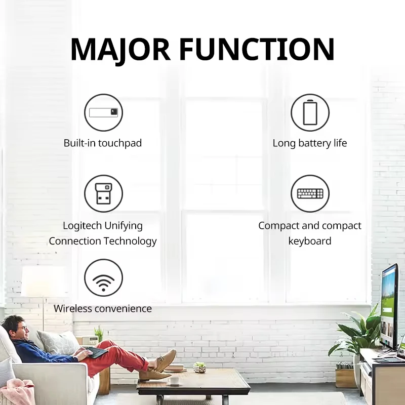 Custom Russian Logitech K400 plus Ergonomic Office Pc Phone Mobile Switches RGB Computer Laptop Tablet Touch Wireless Keyboard