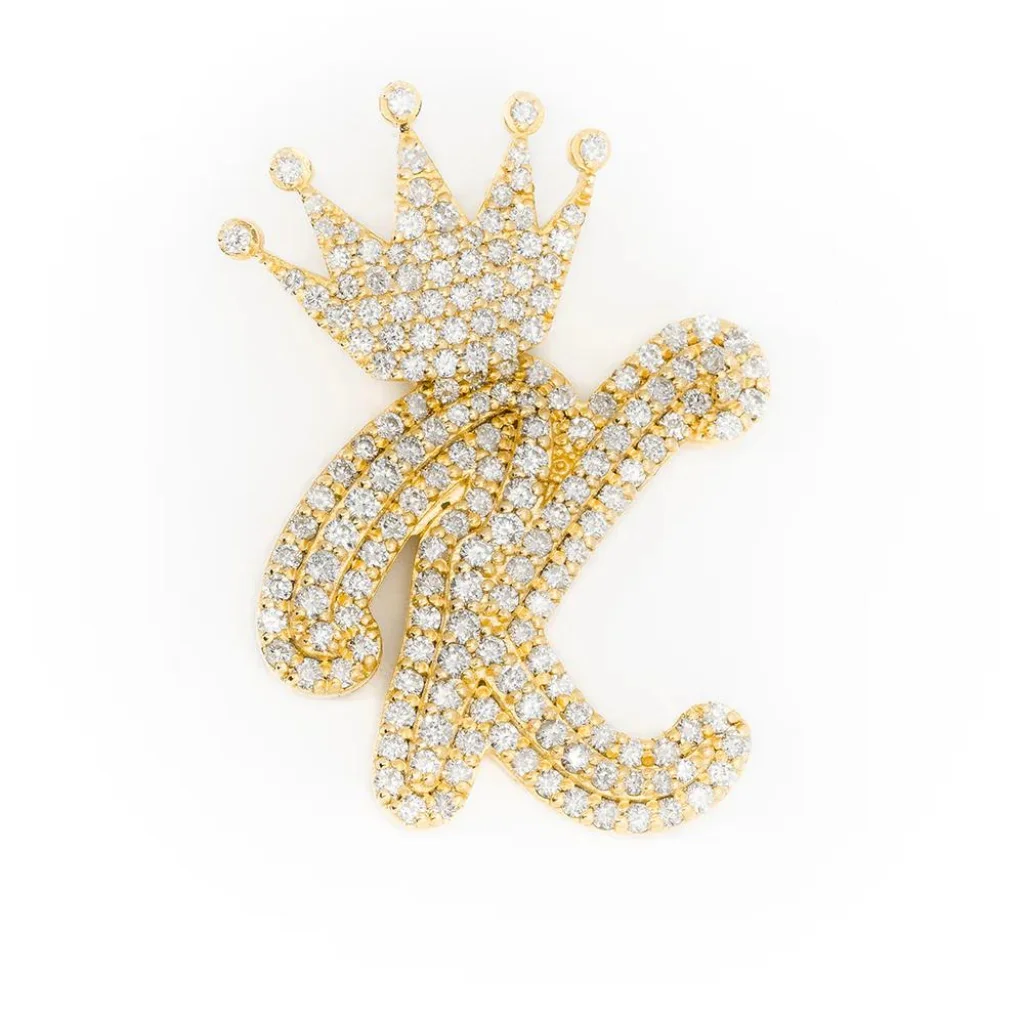 Custom Initial Letter Pendant With Crown Charm Pendant 14K Gold VVS D Natural Diamond A-Z Alphabet Pendant