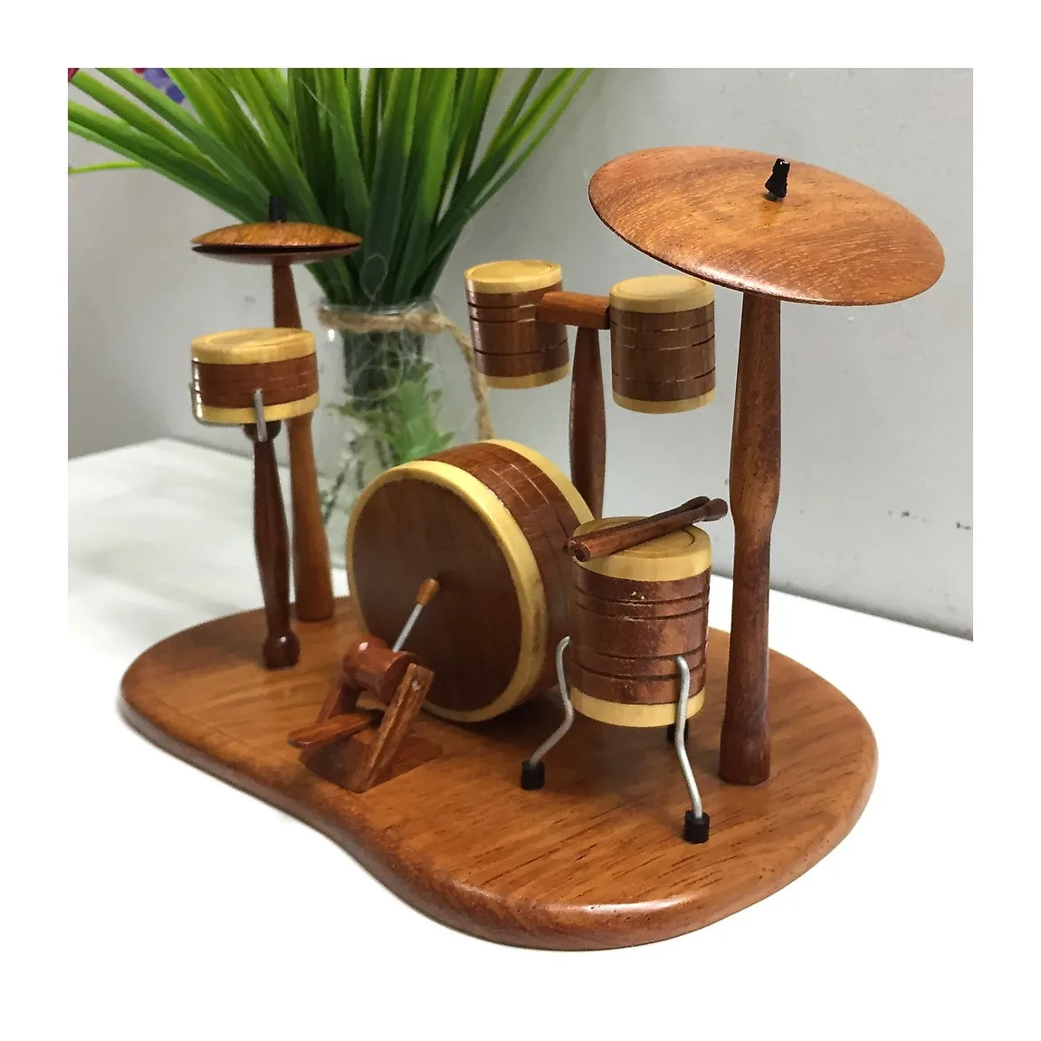 Cheap mini wooden musical instruments wholesale small display drum decorative set handmade wood drums