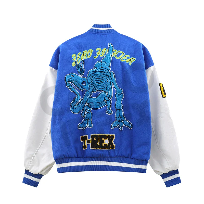 Custom New American Style High Quality Blue Color Embroidered Text Patch Oversize Unisex 100% Cruelty Free Varsity Jacket