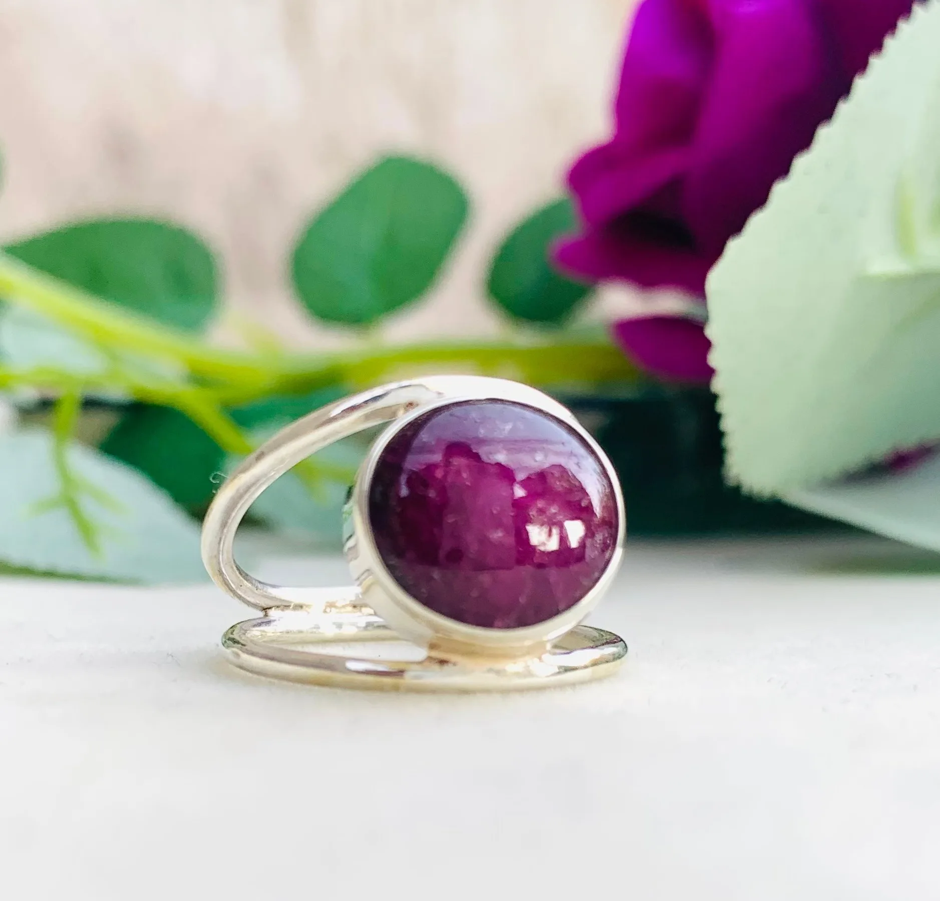 Natural Ruby Star Silver Ring Ruby Sapphire Silver Statement Ring Handmade Silver Boho Ring