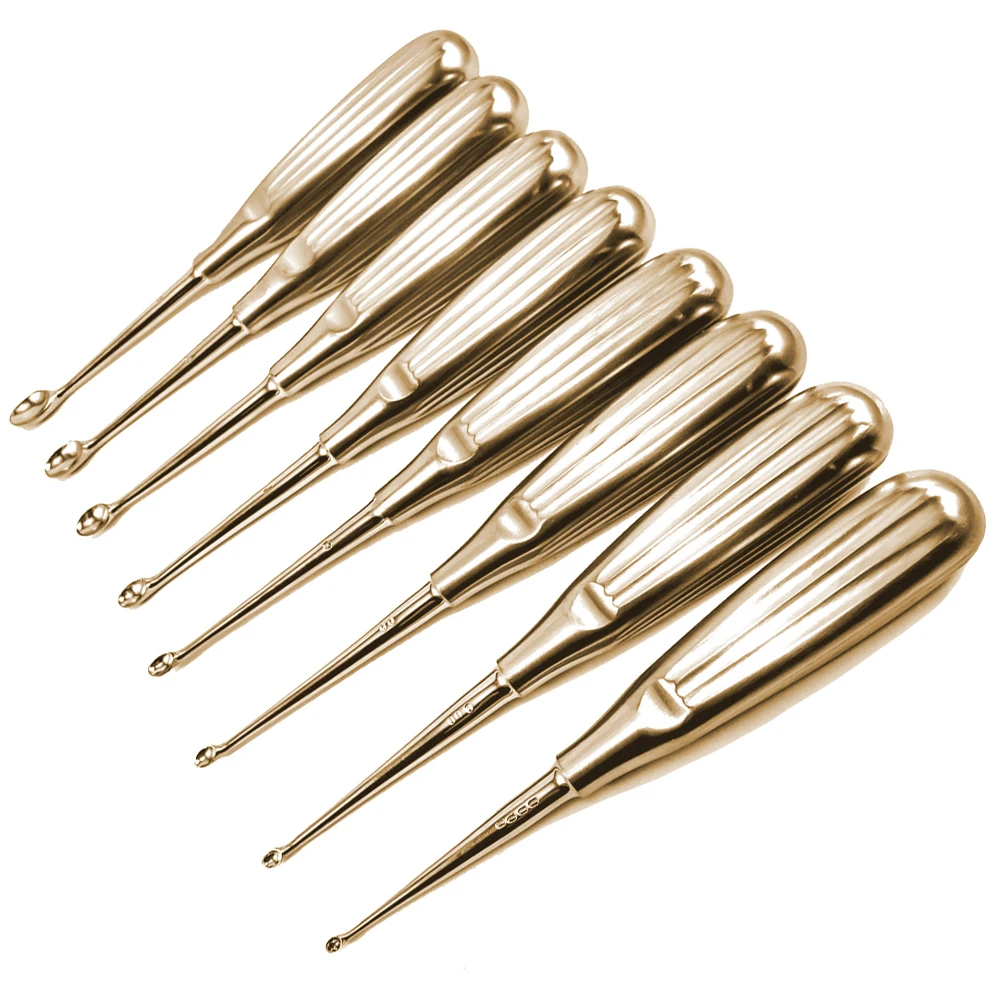 Elegant Looking Spinal Tool Bone Curette Set Rose Gold Coated Metal Steel 8 Pcs Volkmann Bone Curette Sharp Spoon Bone Curette