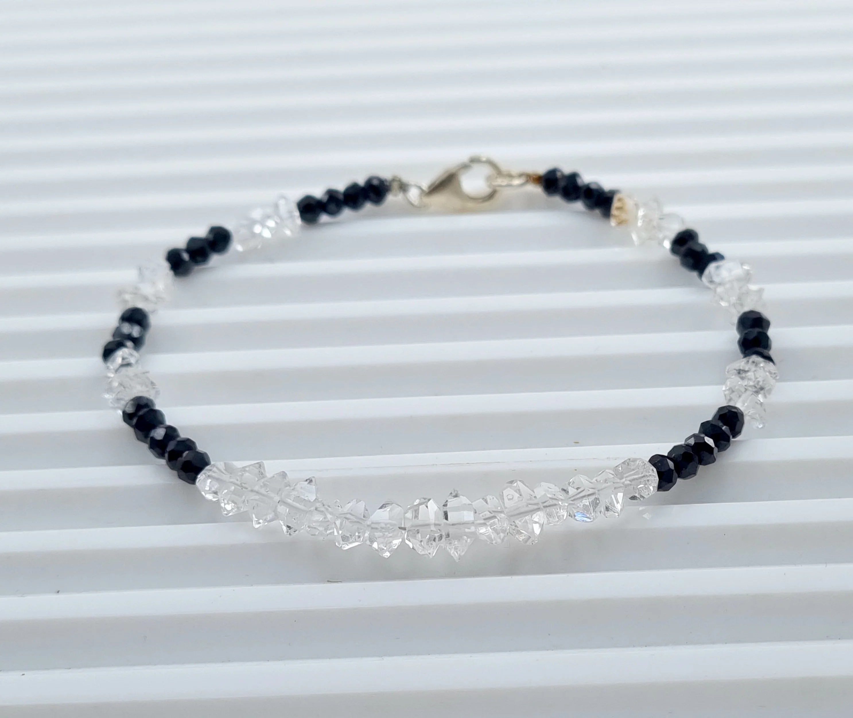 925 Sterling Silver Herkimer Diamond Double Terminated Rough Raw Bracelets Beads Black Spinel Faceted Beads Bracelets Beads