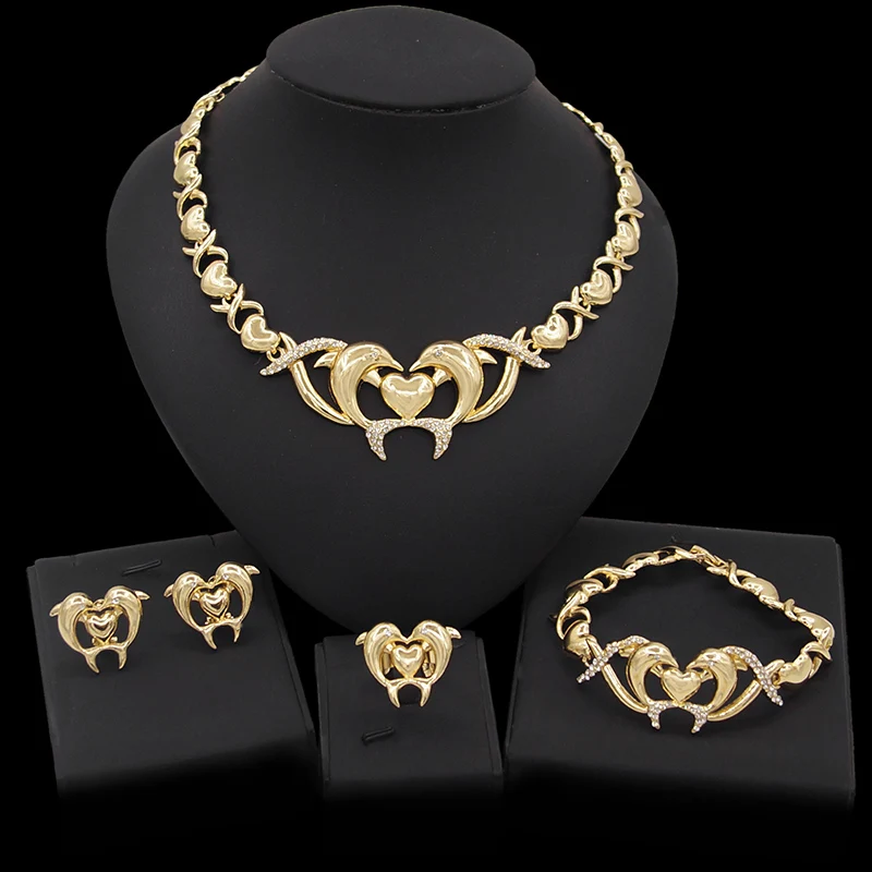 Zhuerrui Hot Style Dolphin I Love You Hugs And Kisses Jewelry Set XO Big Jewelry Sets 18K Gold-Plated Jewelry Sets Women X0049