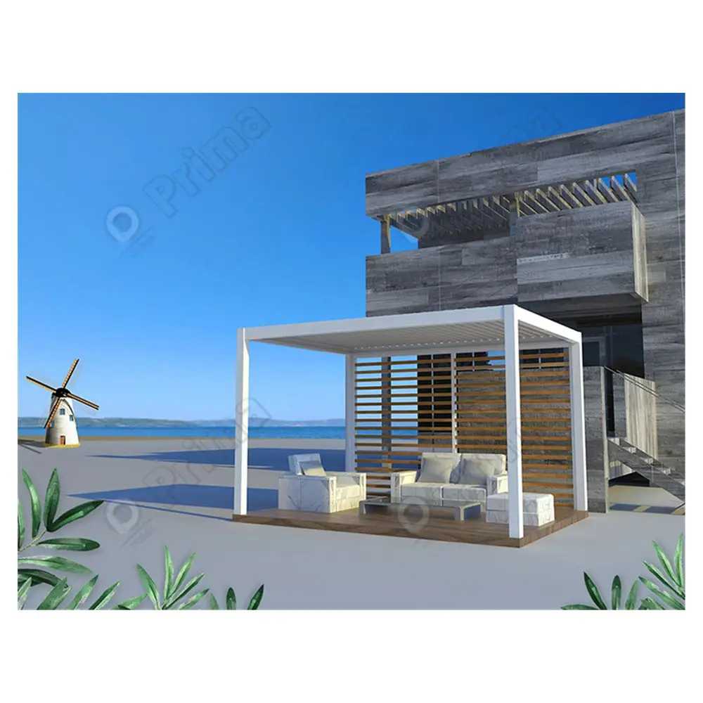 Prima Villa Garden Sliding Glass Manual Opening Retractable Waterproof Pergola Opening Roof Louver