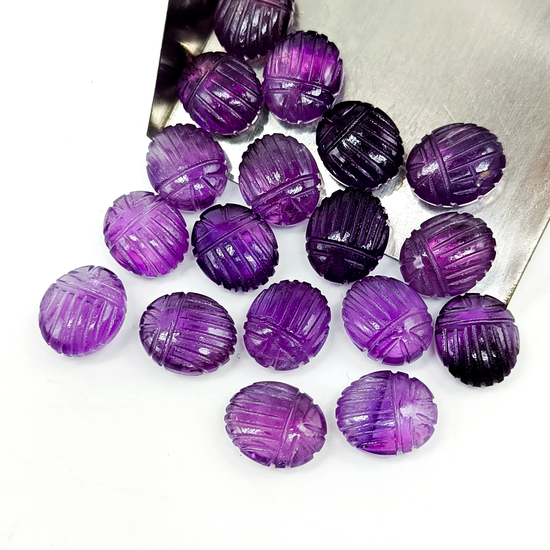 Purple Amethyst Scarab Carved Gemstone Beads, Loose Amethyst Beetle Carving Stone for Pendant, Egyptian Jewelry Making Bead 12mm