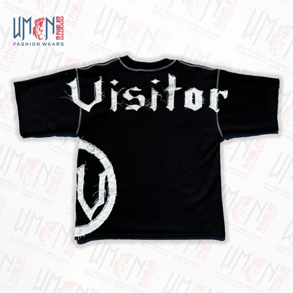UMON SPORTS Men Customized Oversized Patchwork Identity Tee Fit T-Shirt with Jeans Patches Breathable Fabric & Private Label