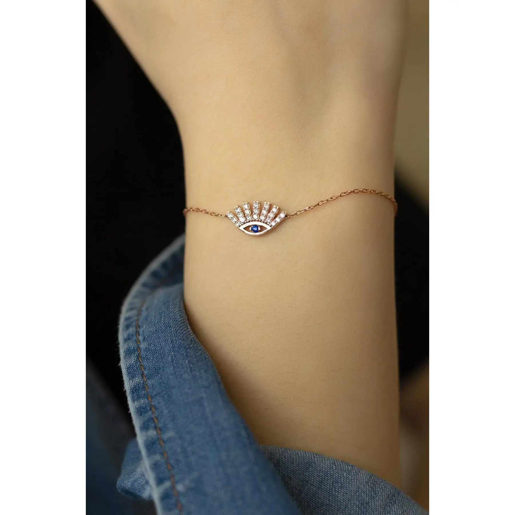 Eye Evil Eye Bracelet 925 Sterling Silver Bracelet with Blue Zircon Stone