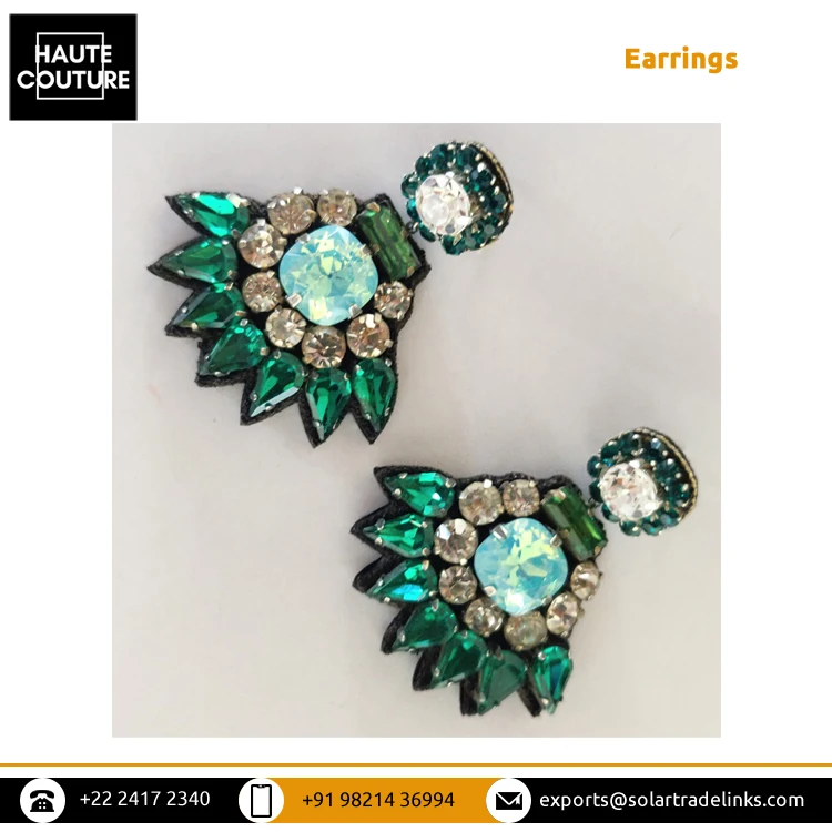 Latest Trending Product Bridal Wedding Wear Best Quality Handmade Emerald Drops and Blue Opal Crystals Made Earrings for Women