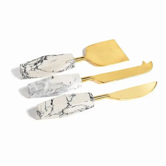 round Shape Marble Cheese Board with Stainless Steel Handle Gold Mirror Polished Reasonably Priced by Indian Supplier