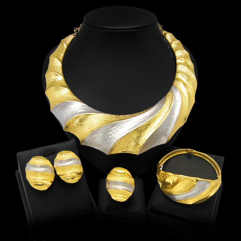 Zhuerrui Fashion Jewelry Set Oval Design Italy Brazil Gold Plated Necklace Bracelet Ring Earrings Women Gifts H00335