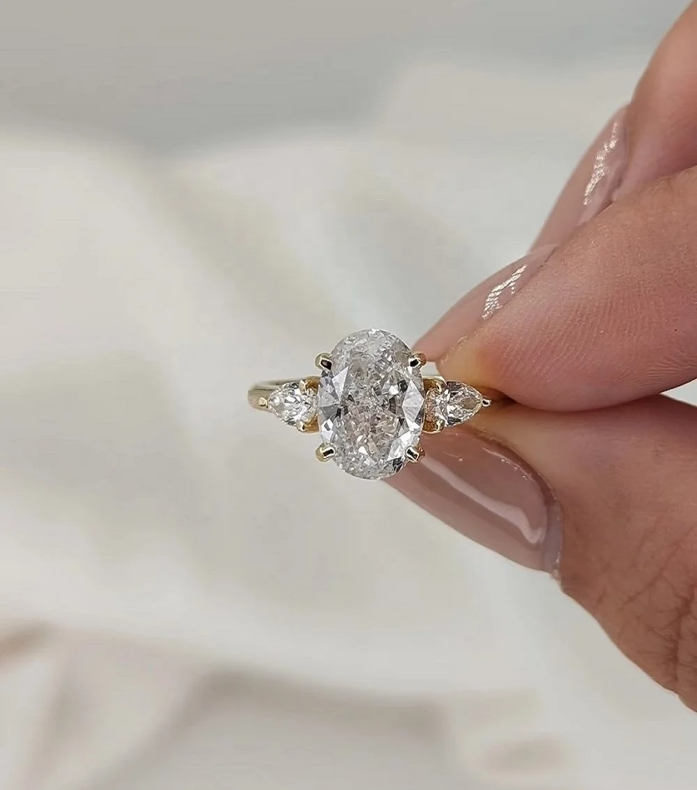 Best Selling 14k Gold Lab Diamond Ring Three Stone Engagement Ring Custom Diamond Wedding Rings Women Earrings