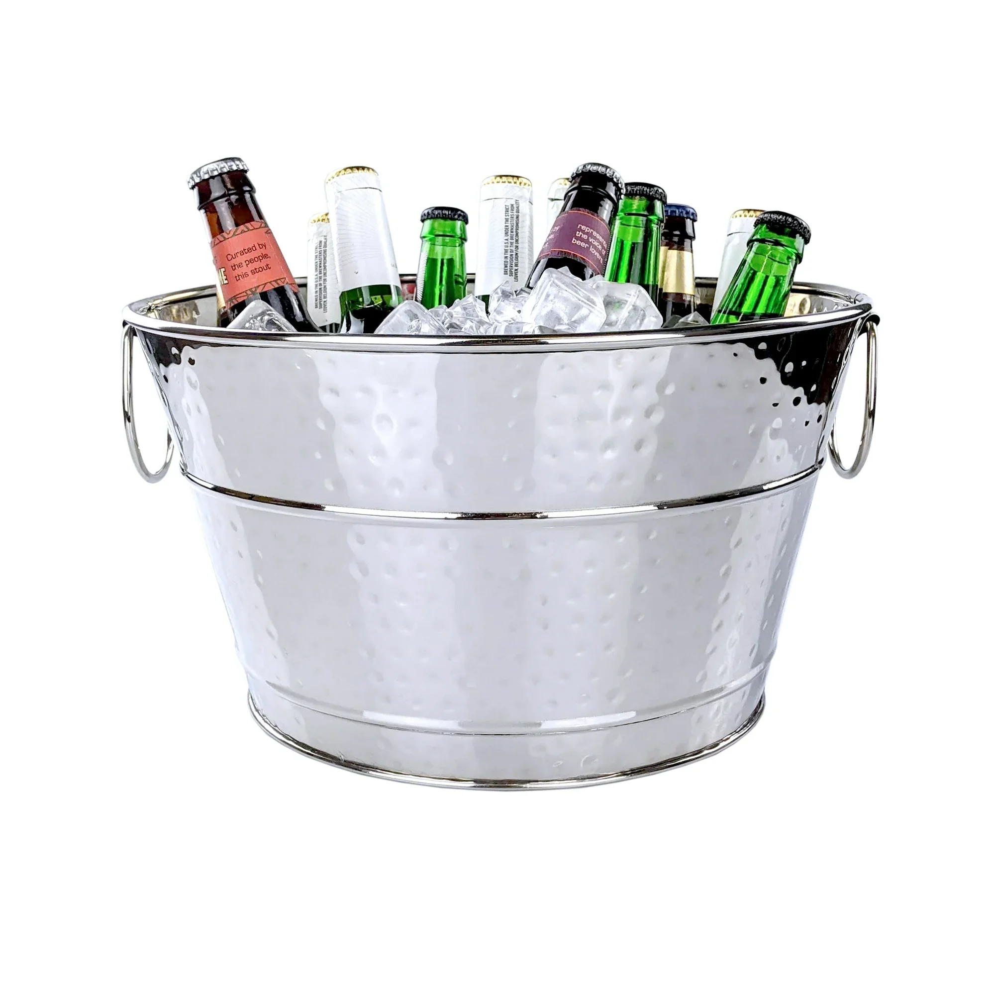 High Quality Champagne Ice Bucket With Wire Handle & Customized Logo Accepted Beer Chiller Silver