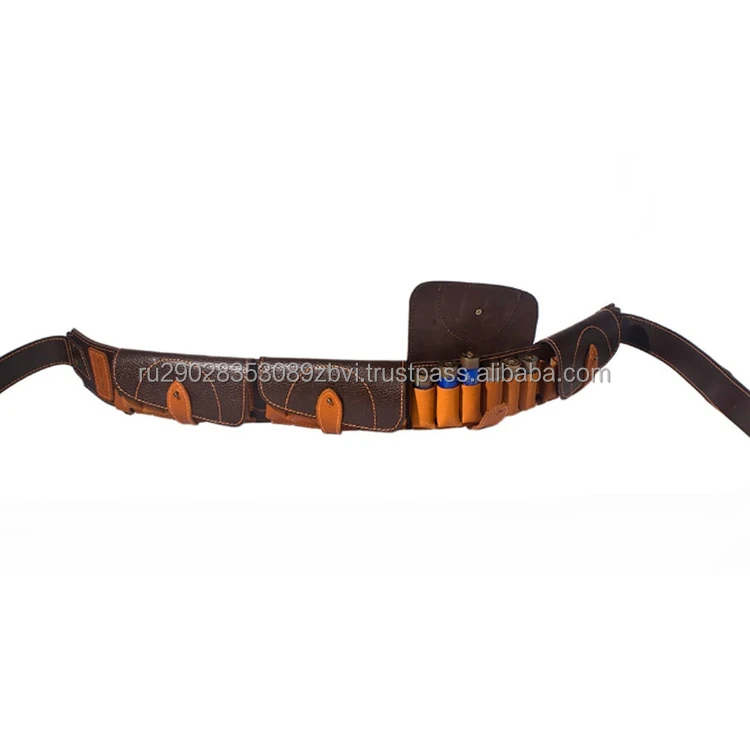Hunting bandolier with 24 cartridge pockets made of genuine leather hand crafted hunting accessory for sale
