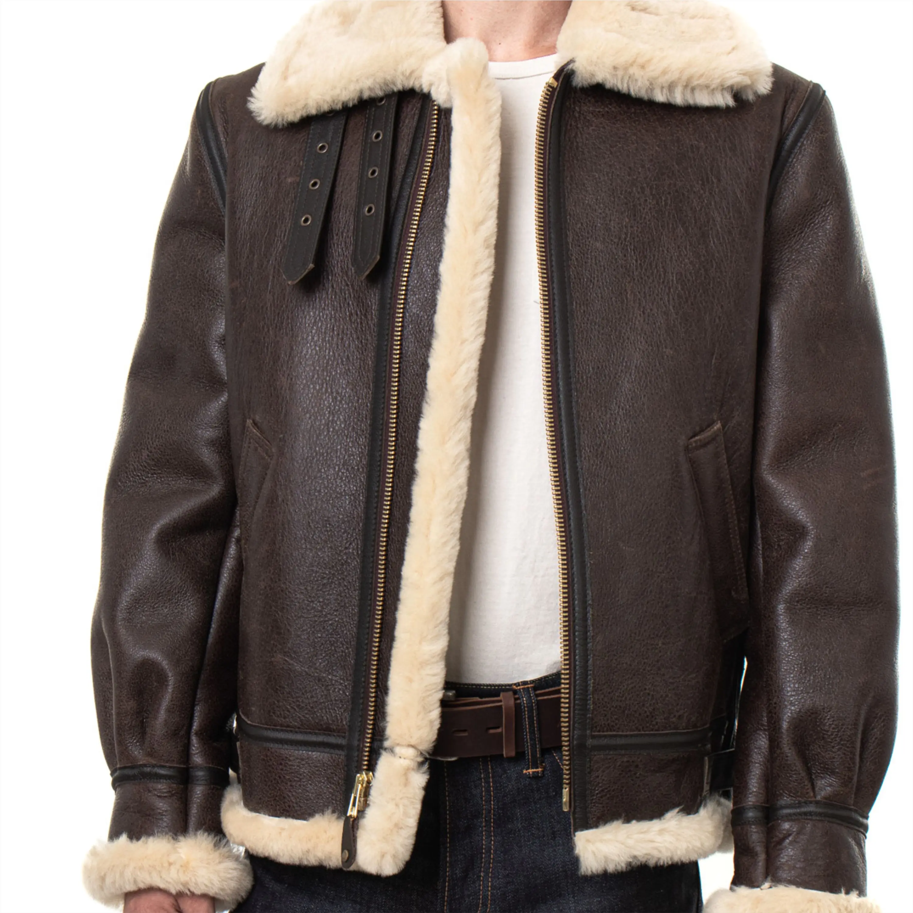 Mens Warm Sheepskin Bomber Jacket Durable and Stylish Leather Aviator Jacket for Cold Weather