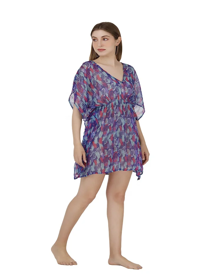 New Design Sexy swimwear & beachwear V-neck Poly-chiffon fabric floral multicolored design Swim cover-up Beach dress for  women