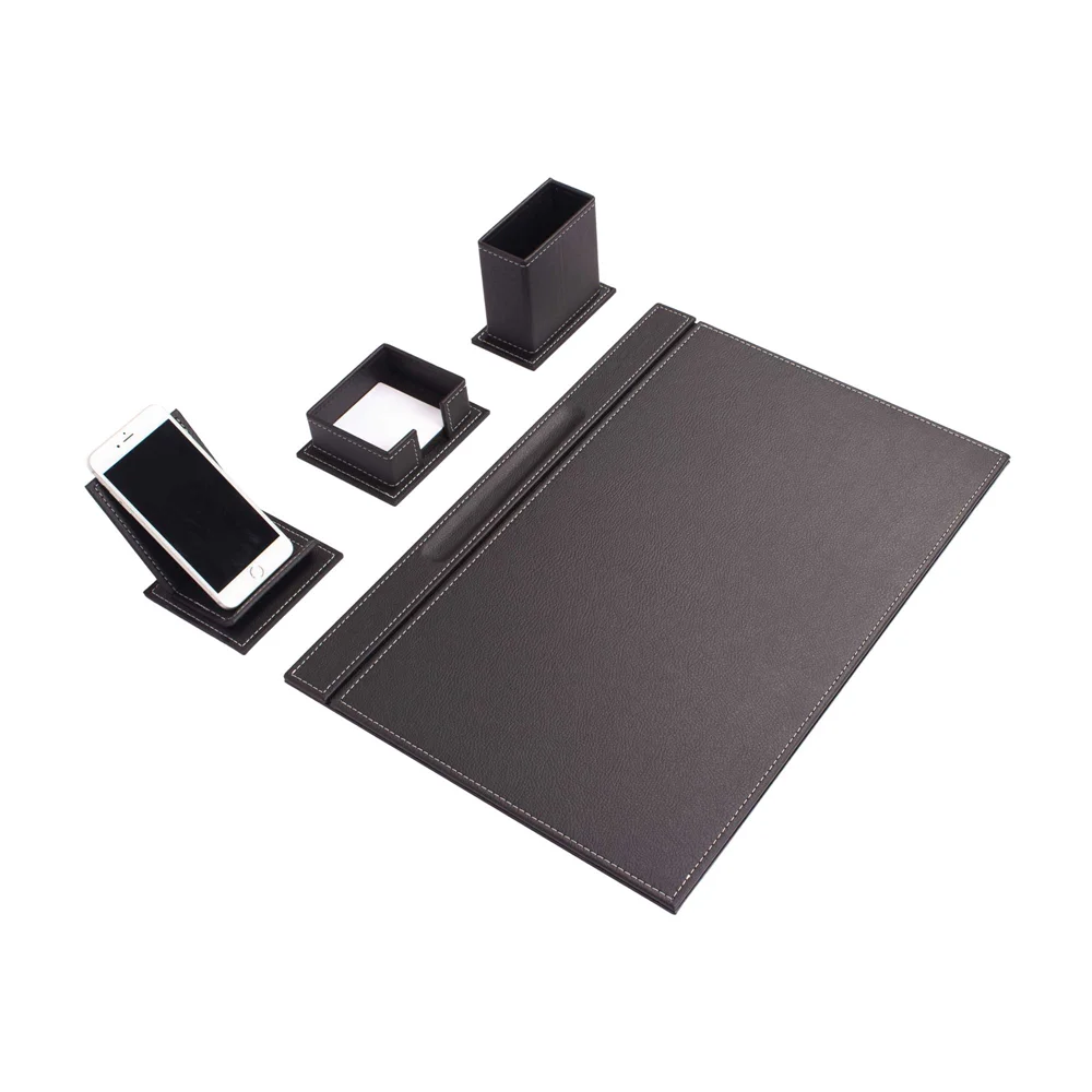 Vega Large Desk Pad and Office Accessories 4-Piece PU Leather Desk Set with Mesh Stationary and Desktop Organizer