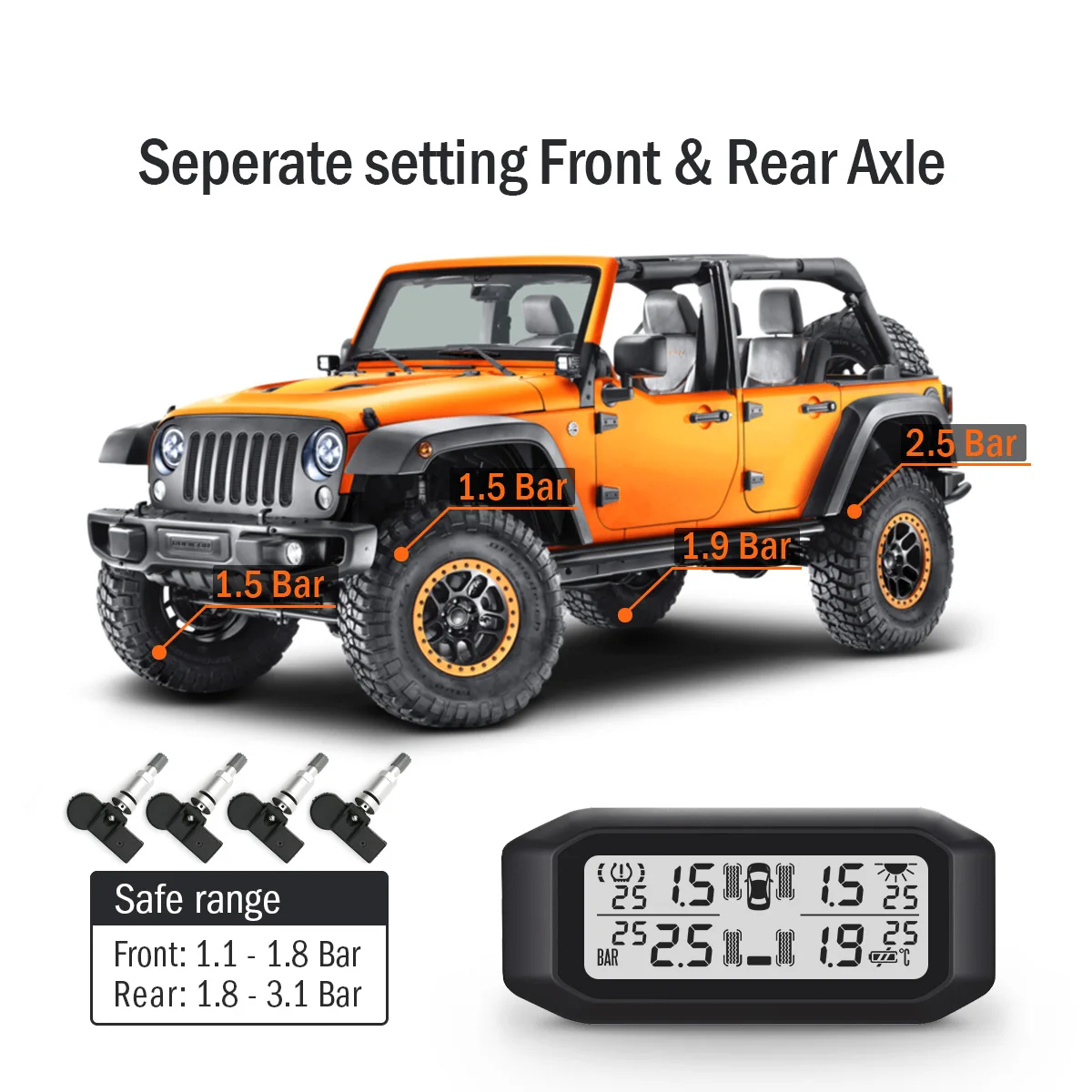 TPMS 4 Tire tyre pressure system LCD Display Car Sensor Built-in Solar Sensor for Car