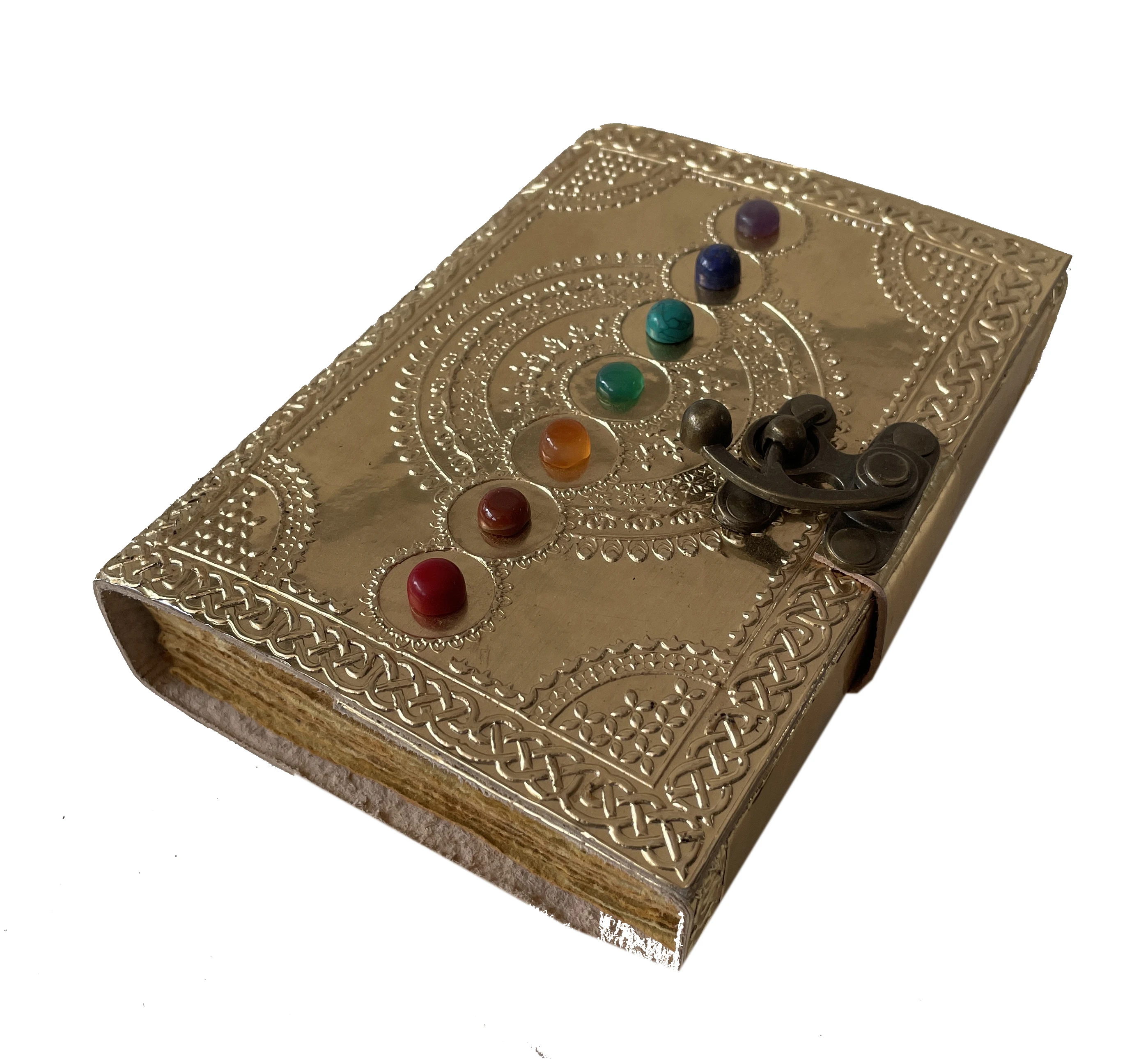 Leather Bound Journal Book of Shadows Vintage Leather Journal Deckle Edge Paper Antique Spell Book Wiccan Seven Stone Chakra