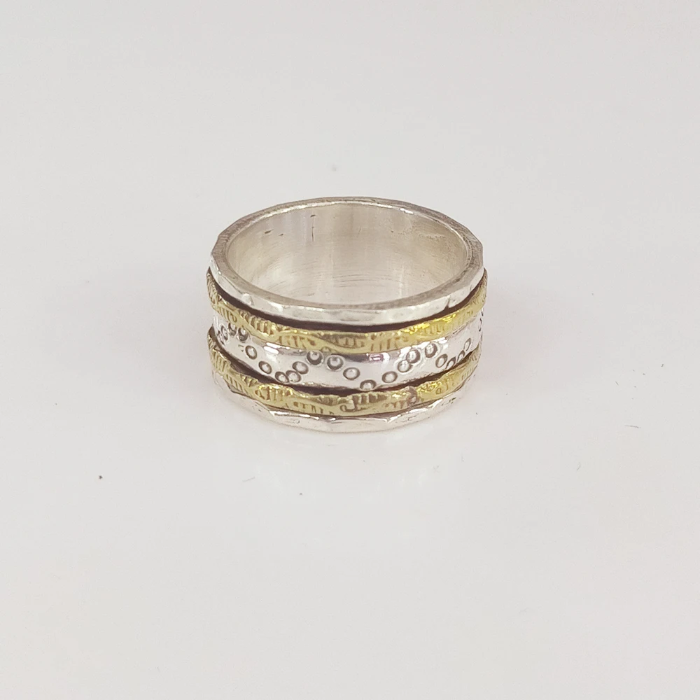 925 Sterling Silver Unique Two Tone Spinner Wide Hammered Silver Band Ring From Jewelry Supplier At Wholesale Factory Price Buy