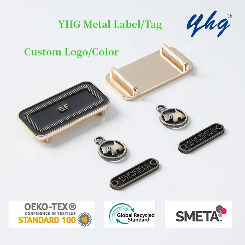 YHG Embossed Custom Logo Zinc Alloy Brass Enamel Label Metal Plaque Tag for Fashion Clothes Coat