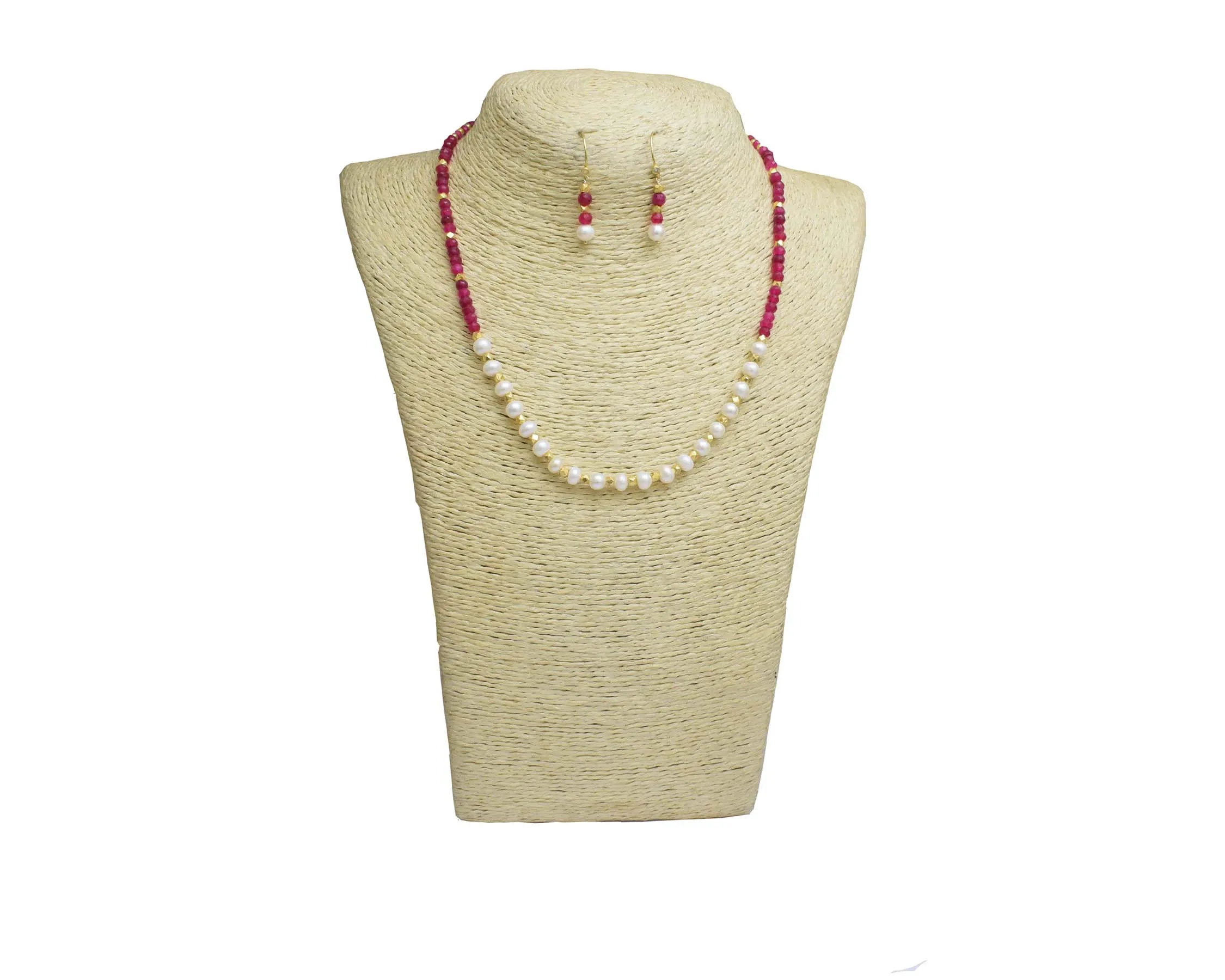 925 из стерлингового серебра с натуральным рубином и жемчугом позолоченным ожерельем ручной работы серьги комплект ювелирных изделий