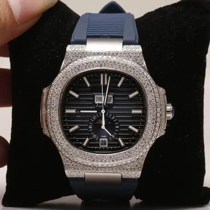 Exclusive Stainless Steel Round Brilliant Cut Fully Iced Out Moissanite Diamond Wrist Watch For Men With New Fancy Pattern