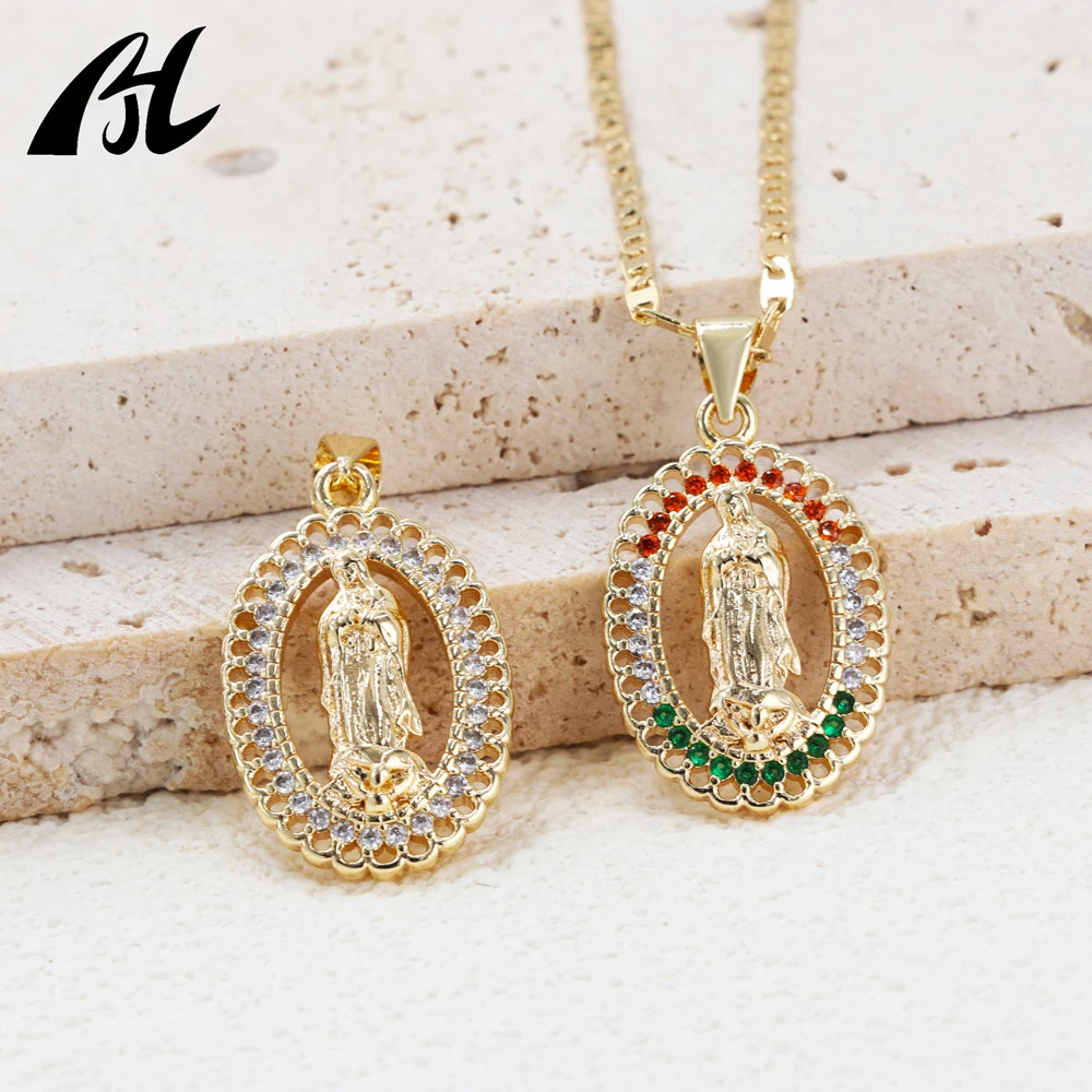 New Arrival Dainty Charm Gold Plated Christian Pendant Crystal Zircon Religious Jewelry Virgin Mary Virgen De Guadalupe Pendants