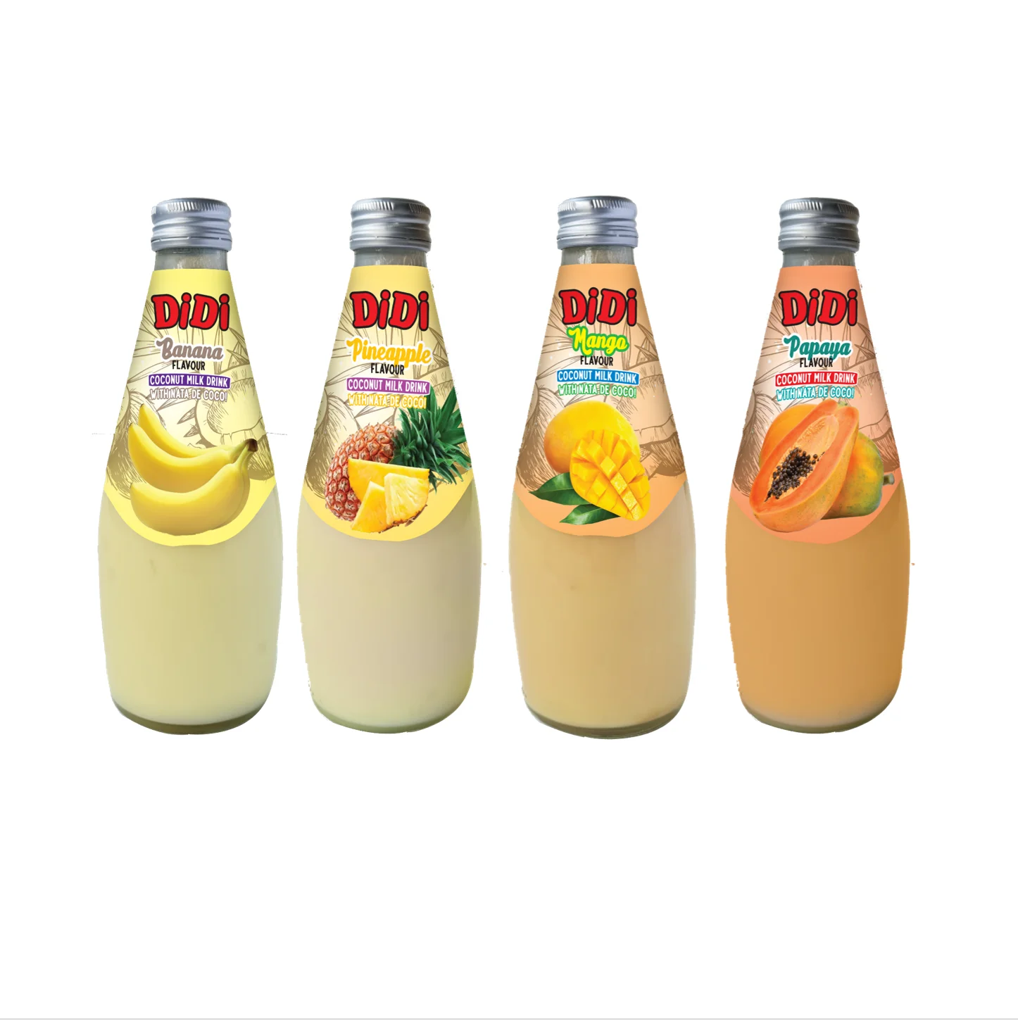 DiDi Coconut Milk with Nata De Coco - Honeydew Melon Flavour Coconut Milk Coconut Juice Nata De Coco 290ml Glass Bottle