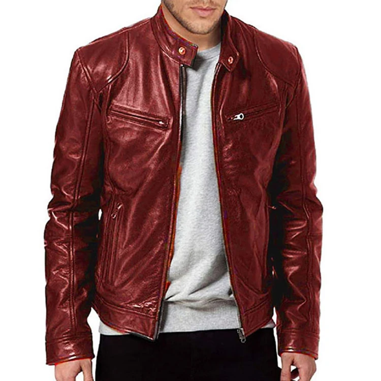 High Quality New Style Leather Jacket Slim Fit Stand-up PU Leather Jacket for Men Leather Jacket with whole sale price