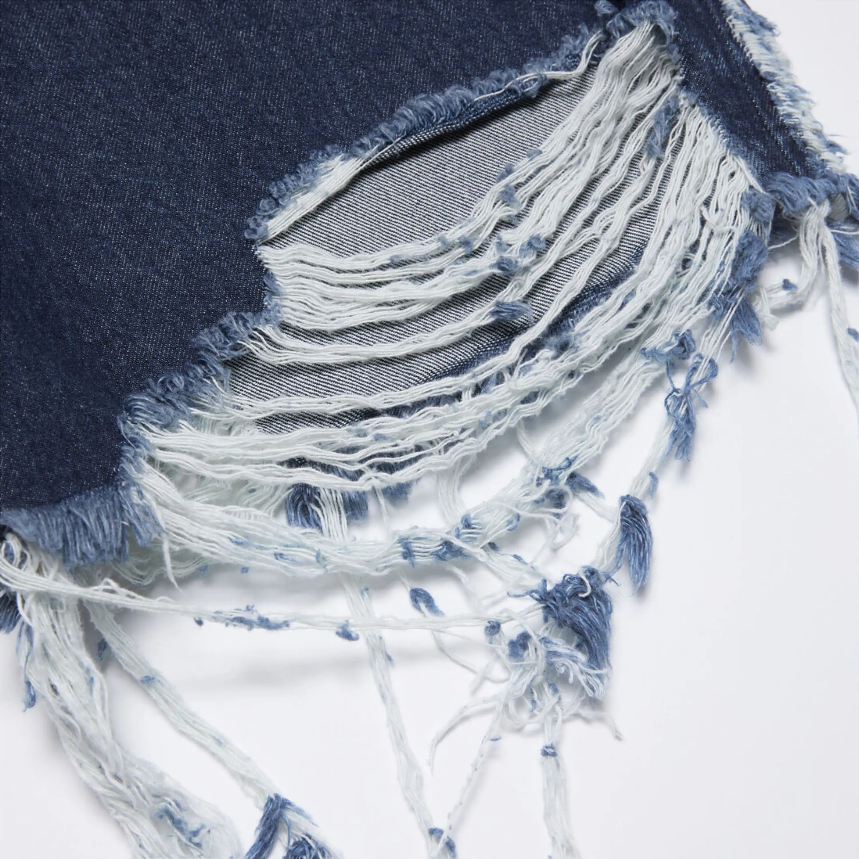 Distressed Denim Shorts - Super Baggy Fit, Mid Waist, Wide Leg, and Knee Length with Leather Patch Detail