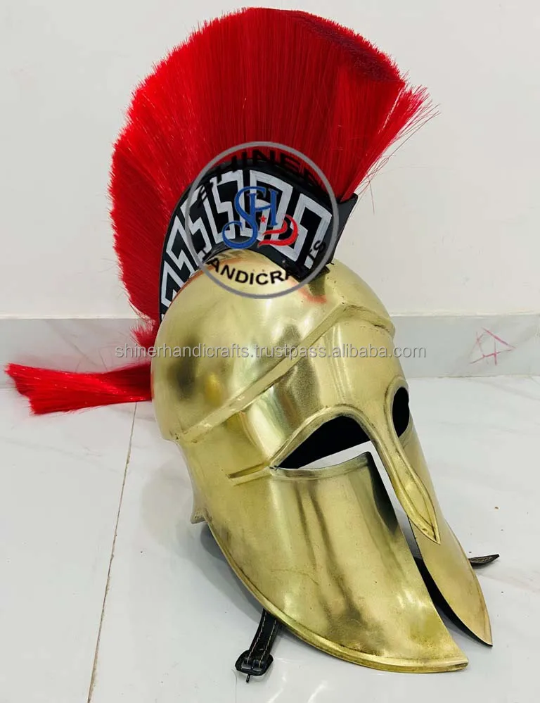Средневековый греческий Спартанский коринский шлем 18 калибра стальная Античная Броня с красным шлейфом Латунный Шлем F деревянной