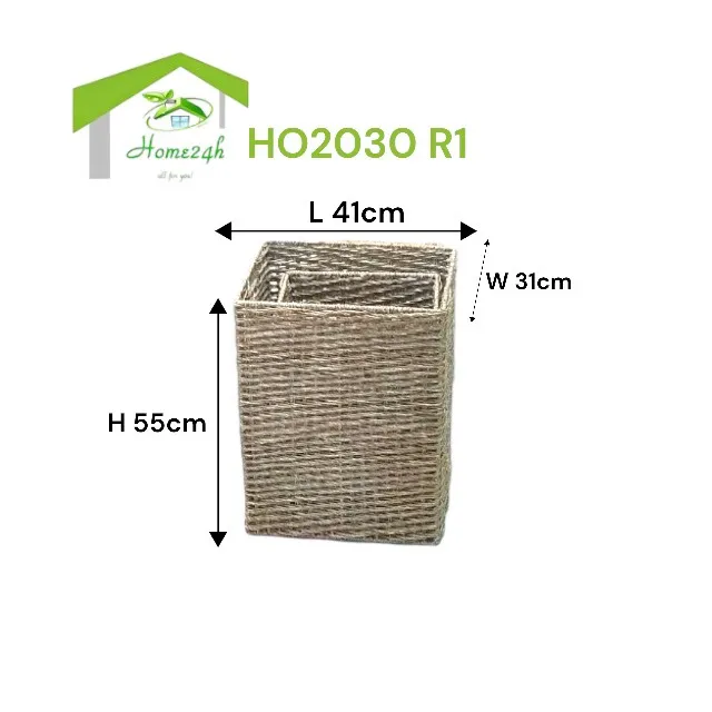 High Quality Seagrass Storage Baskets  Iron frame natural color and hole handle Rectangal basket Set of 2 for household Items