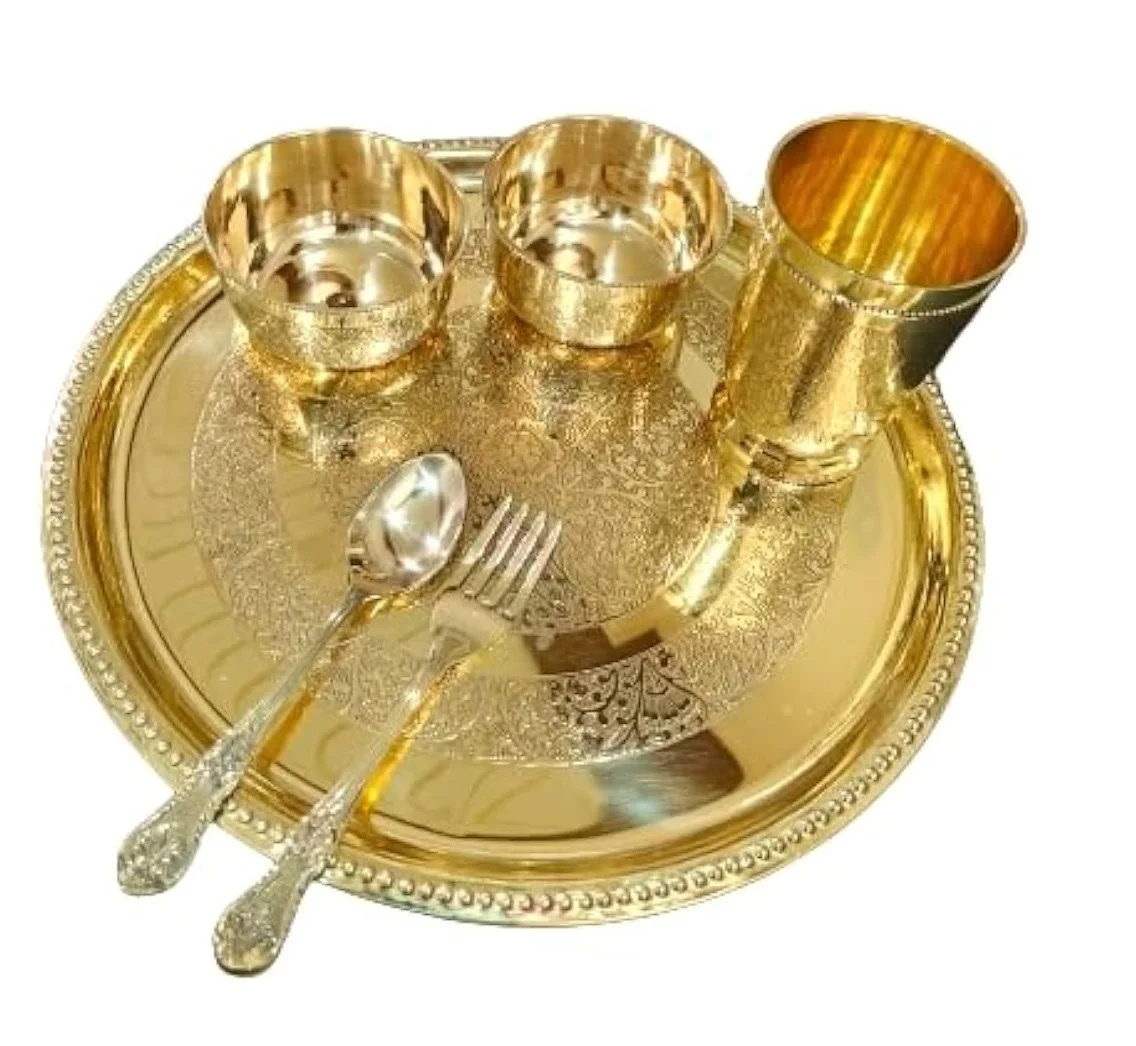 Wholesale Brass Food Thali Set With Premium Quality New Design Customized Size And Shape Serving Dinnerware Thali Set.
