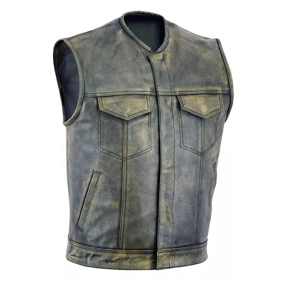 Top Quality Cowhide Genuine Leather Vest Men Brown Vex Waistcoat Male Sleeveless Jacket Thick High Quality Vest Vintage Vest