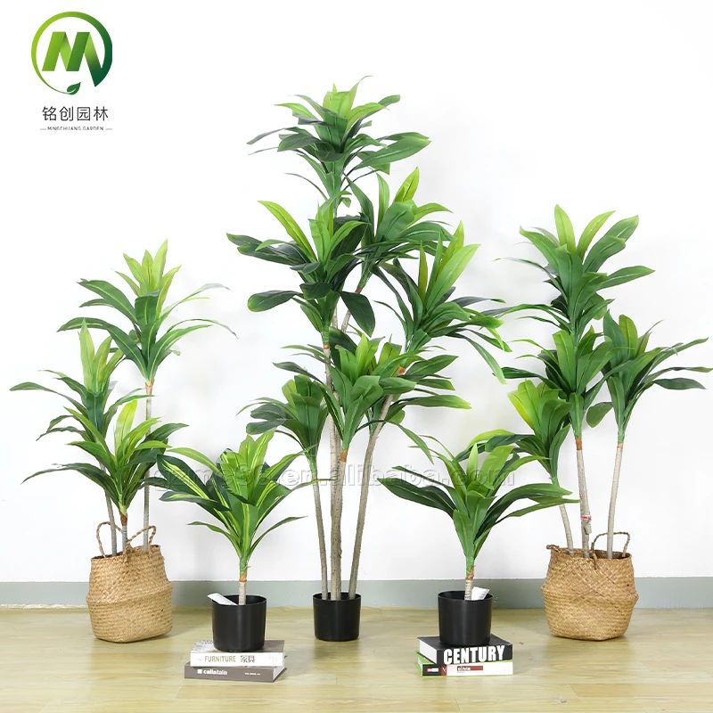 Aquarium plastic tree plant Brazilian iron tree artificial green plant with cement pot decorative plastic tree for sale