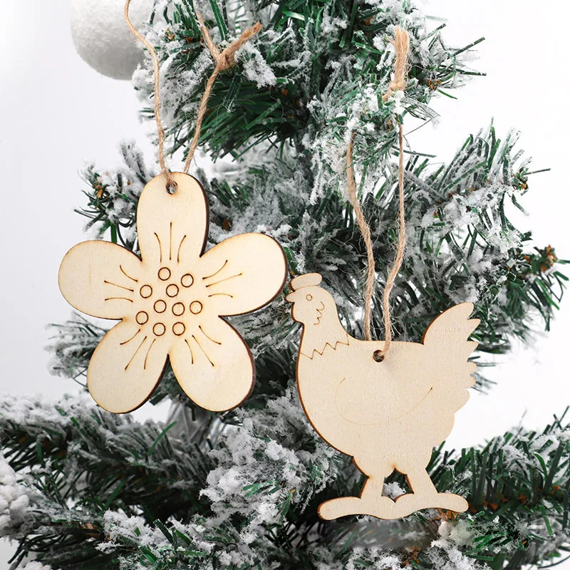 Wood Easter Egg Chick Pendant DIY Craft Easter Decoration Creative Wooden Artware Festival Party Favors Supplies Ornament