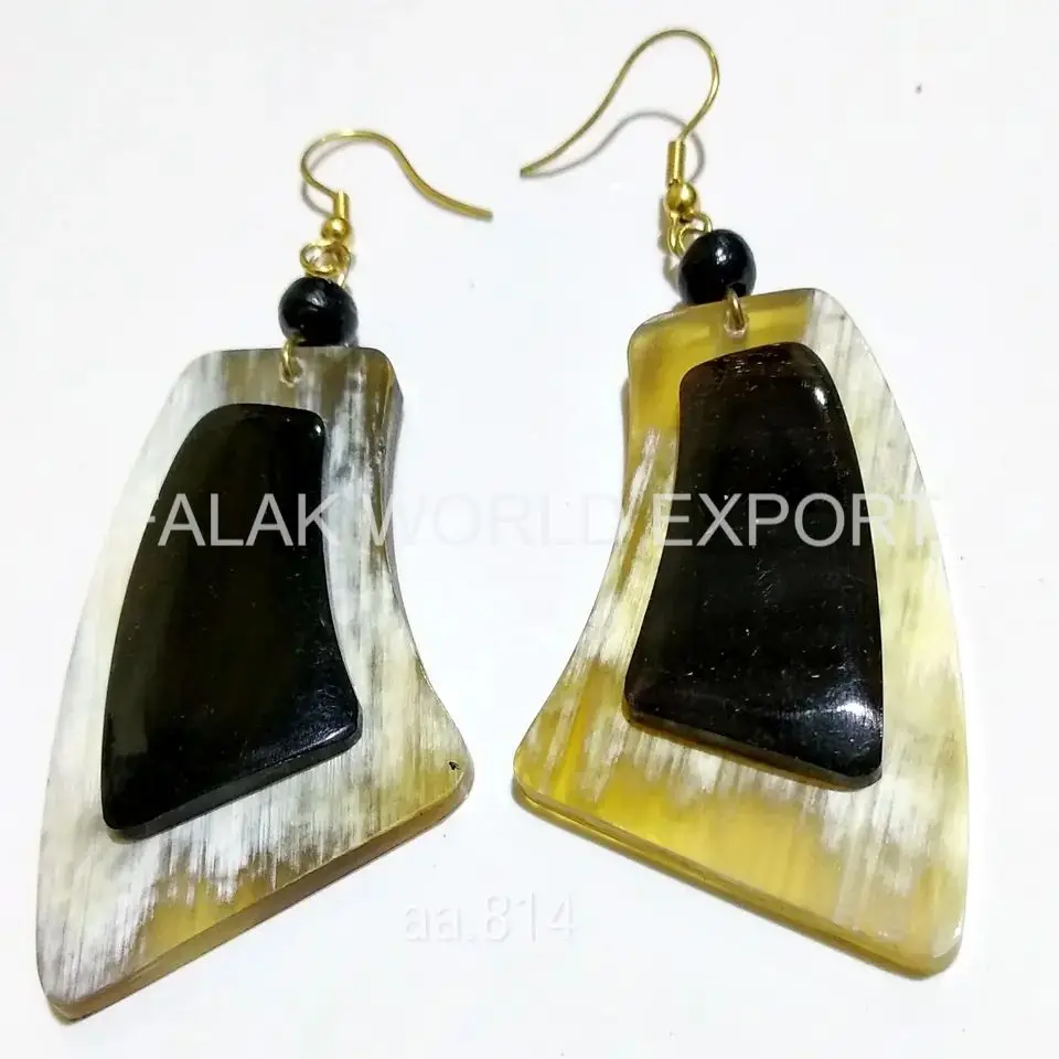 Natural Buffalo Horn Earrings Gold Silver Plated Trendy Jewelry for Wedding Party Engagement Gift Use Made of Copper Titanium