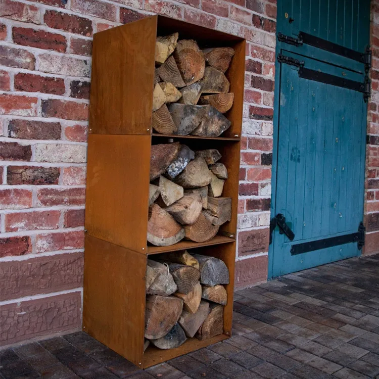 backyard corten steel firewood rack outdoor round firewood storage rack garden metal log firewood holder